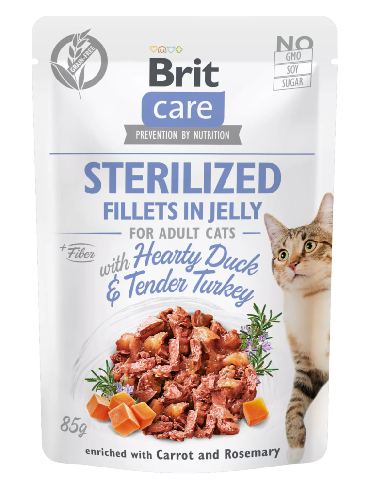 ANIMALHOUSE-Brit care cat sterilised fillets in jelly with hearty duck 85g